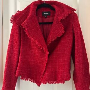 Express Women's Vibrant Red Textured Blazer